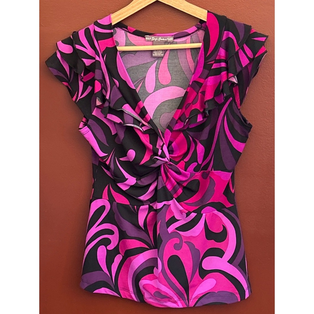 Vintage Suju Couture Blouse Psychedelic Y2K McBling Girly Retro Party Clubwear